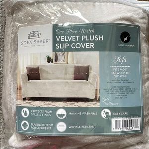 Velvet Plush Form Fit Stretch Box Cushion Sofa Slipcover Off White
